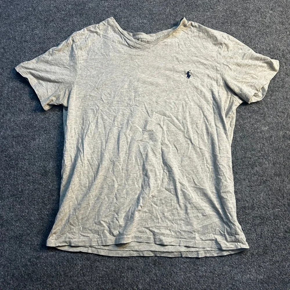 Polo Ralph Lauren T-Shirt Mens Size L Gray V-Neck Cotton Classic Fit Pony Logo